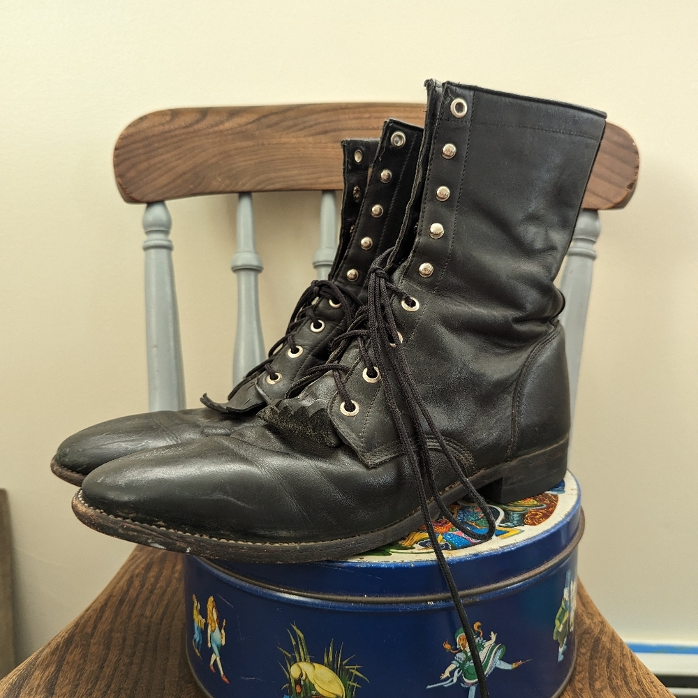 Vintage Justin's 506 Black Lace Up Leather Boots size 9 1/2